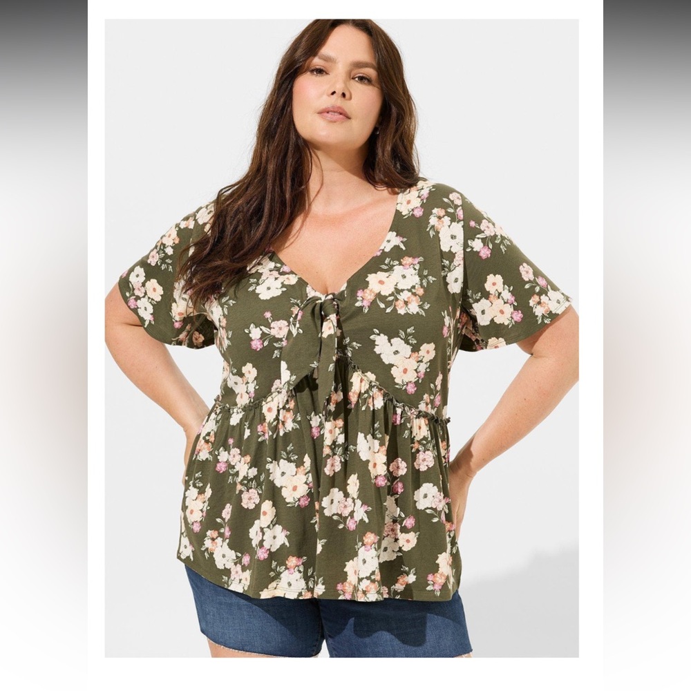 Heritage Jersey V-Neck Relaxed Tie Front Top